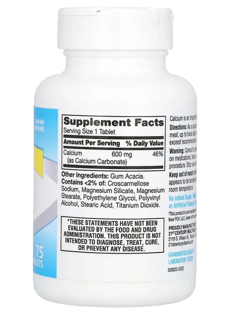21st Century Calcium Supplement 600, 75 Tablets (600 mg per Tablet) - Image 2